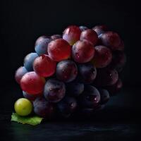 Striking Photography of Black Grapes with Water Drops on Dark Background, Generative AI. photo