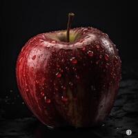 Striking Photography of Delicious Red Apple with Water Drops on Dark Background, . photo