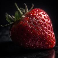 Striking Photography of Juicy Strawberry on Dark Background. . photo