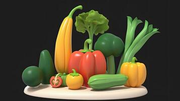 Assorted Raw Organic Vegetables on Farming Background for Healthy Food. Digital Illustration. photo