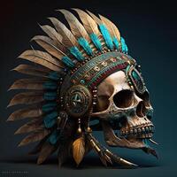 Skull decoration with feather boho style, tribe background, . photo