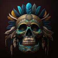 Skull decoration with feather boho style, tribe background, . photo