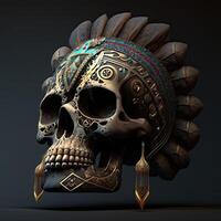 Skull decoration with feather boho style, tribe background, . photo