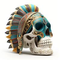 Skull decoration with feather boho style, tribe background, . photo