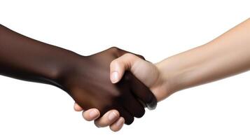 Friendly or casual handshake between interracial persons. . photo