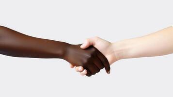 Friendly or casual handshake between interracial women. . photo