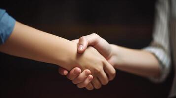 Friendly or casual handshake between two women. Close up. Generative AI. photo