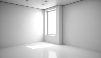 Empty room with window, walls, floor and ceiling. 3d blank interior of living room, office, gallery, studio or hallway, realistic illustration in perspective view. . photo