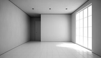 vacío habitación con ventana, paredes, piso y techo. 3d blanco interior de vivo habitación, oficina, galería, estudio o pasillo, vector realista ilustración en perspectiva vista. ai generativo. foto