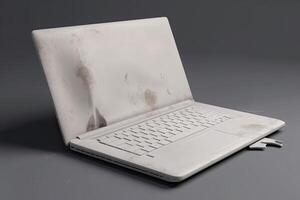 Clay Modelling of Laptop Mockup with Blank Screen on Gray Background, Digital Illustration. photo