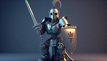 A cyborg holding a futuristic sword with shield, digital art style. . photo