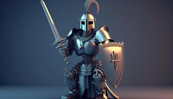 A cyborg holding a futuristic sword with shield, digital art style. Generative AI. photo