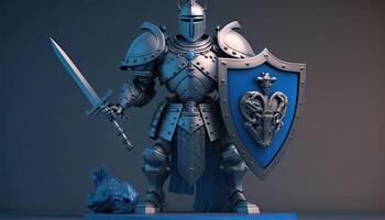 A cyborg holding a futuristic sword with shield, digital art style. . photo
