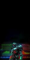 A Cyborg Standing Against Holographic Screen Background and Space for Your message. Illustration. photo