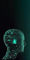 Artificial Intelligence in Humanoid Head with Neural Network, Digital Brain Learning Processing Big Data. Face of Cyber Mind. Technology and Space for Your Message. photo
