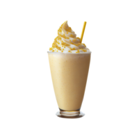 realistisch glas van geslagen room milkshake met geel kruimels, rietje element. 3d veroorzaken. png
