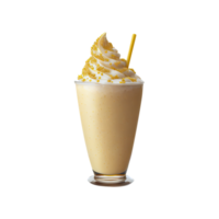 realistico bicchiere di frustato crema frappè con giallo briciole, cannuccia elemento. 3d rendere. png