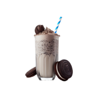 3d framställa av choklad milkshake glas med rand sugrör, choco kex element. png