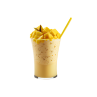 3D Render of Yellow Fruit Pieces Inside Milkshake Glass With Straw Element. png