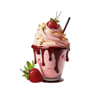 3d renderizar, vidro do morango milkshake com Palha elemento. png