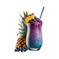 Realistic Blueberry Smoothie Glass With Pineapple Element. 3D Render. png