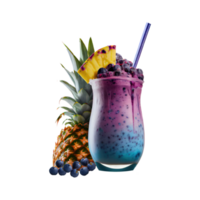 réaliste myrtille smoothie verre avec ananas élément. 3d rendre. png