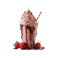 3D Render, Glass of Whipped Strawberry Shake With Dripping Caramel Element. png