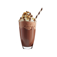 3D Render, Glass of Brownie Milkshake With Chocolate Crumbs And Stripe Straw Element. png