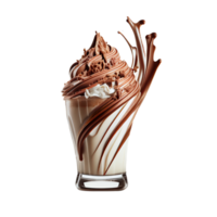 3D Render, Whipped Milkshake Glass And Choco Syrup Wave Element. png