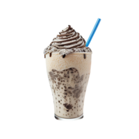 3d geven van heerlijk milkshake glas met Choco kruimels, rietje element. png