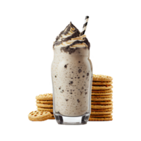 3D Render of Whipped Milkshake Glass With Choco Crumbs And Cookies Elements. png