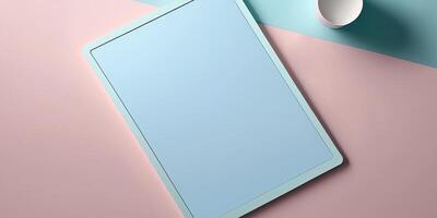 Digital tablet, blank screen mock up, on colorful background. photo