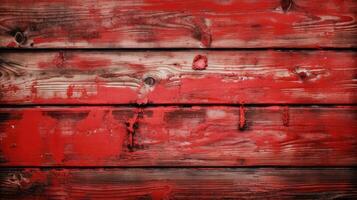 Top View of Red Rusted Paint Plank Texture Table, Wood Background. . photo