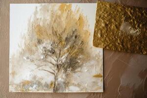 Abstract Composition, Watercolor Splatter Tree Painting, Card Design. . photo