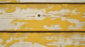 Top View of Yellow Paint Splatter Against White Wood Texture Background, . photo