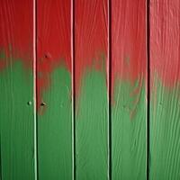 Top View of Red and Green Half Painted Plank or Wood Texture Background. Generative AI. photo