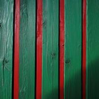 Texture of Red and Green Painted Plank or Wood Background, Top View. photo