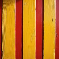 Top View of Chrome Yellow and Red Painted Wood Texture Background, . photo