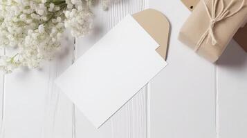 Minimal Wedding Stationery Table Top Mockup Scene, Space for Your Message. Generative AI. photo