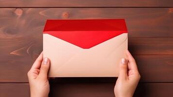 Top VIew Photo of Female Holding a Open Envelope Mockup, .