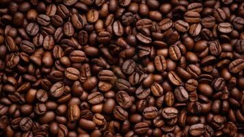 Closeup of Fragrant Roasted Coffee Beans Strewn Background. . photo