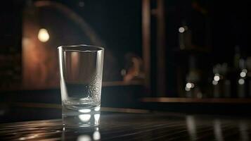 Closeup View of Condensation Drink Glass Isolated on Table at Dark Light Background for Night Party.  Generative AI. photo