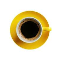 Overhead View of Black Tea or Coffee Cup with Yellow Saucer 3D Icon. photo