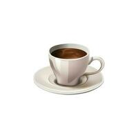 Isolated Brown Coffee or Tea Cup with Saucer 3D Icon on Transparent Backgorund. photo