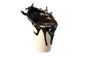 aislado delicioso Leche chocolate o café salpicaduras disposición vaso 3d icono. foto