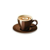 3d caliente café capuchino taza con espiral Leche espuma y platillo icono. foto