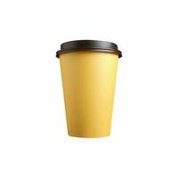 Isolated Yellow Paper Cup with Brown Lid of Drink 3D Icon. photo