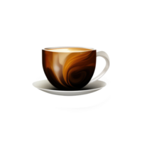 Isolated Brown Coffee or Tea Cup with White Saucer 3D Icon on Transparent Backgorund. png