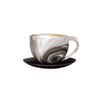 Isolated Brown and White Coffee or Tea Cup with Saucer 3D Icon on Transparent Backgorund. png