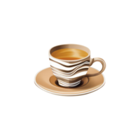 Isolated Brown and White Coffee or Tea Cup with Saucer 3D Icon on Transparent Backgorund. png